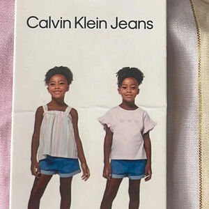 Calvin Klein pink 3 piece shirt set Jean Shorts Striped shirt #1